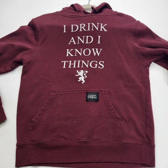 Game of Thrones Hoodie Small Burgundy I DRINK AND I KNOW THINGS HBO Official - Picture 2 of 10